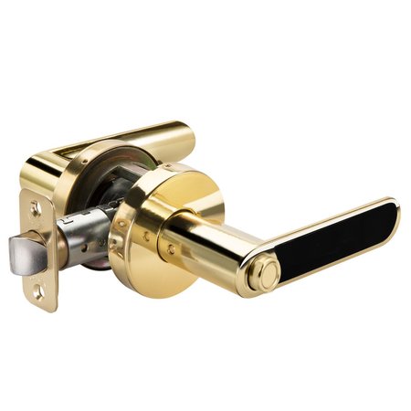 YALE REAL LIVING YH Collection Kincaid Lever with Black Inlay and Flat Round Rose Privacy Lock US3 (605) Bright Brass YR21KCBFR605